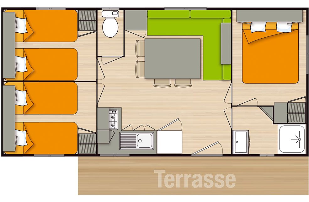 Mobil Home 6/8 Places Confort 3 chambres avec terrasse bois + TV